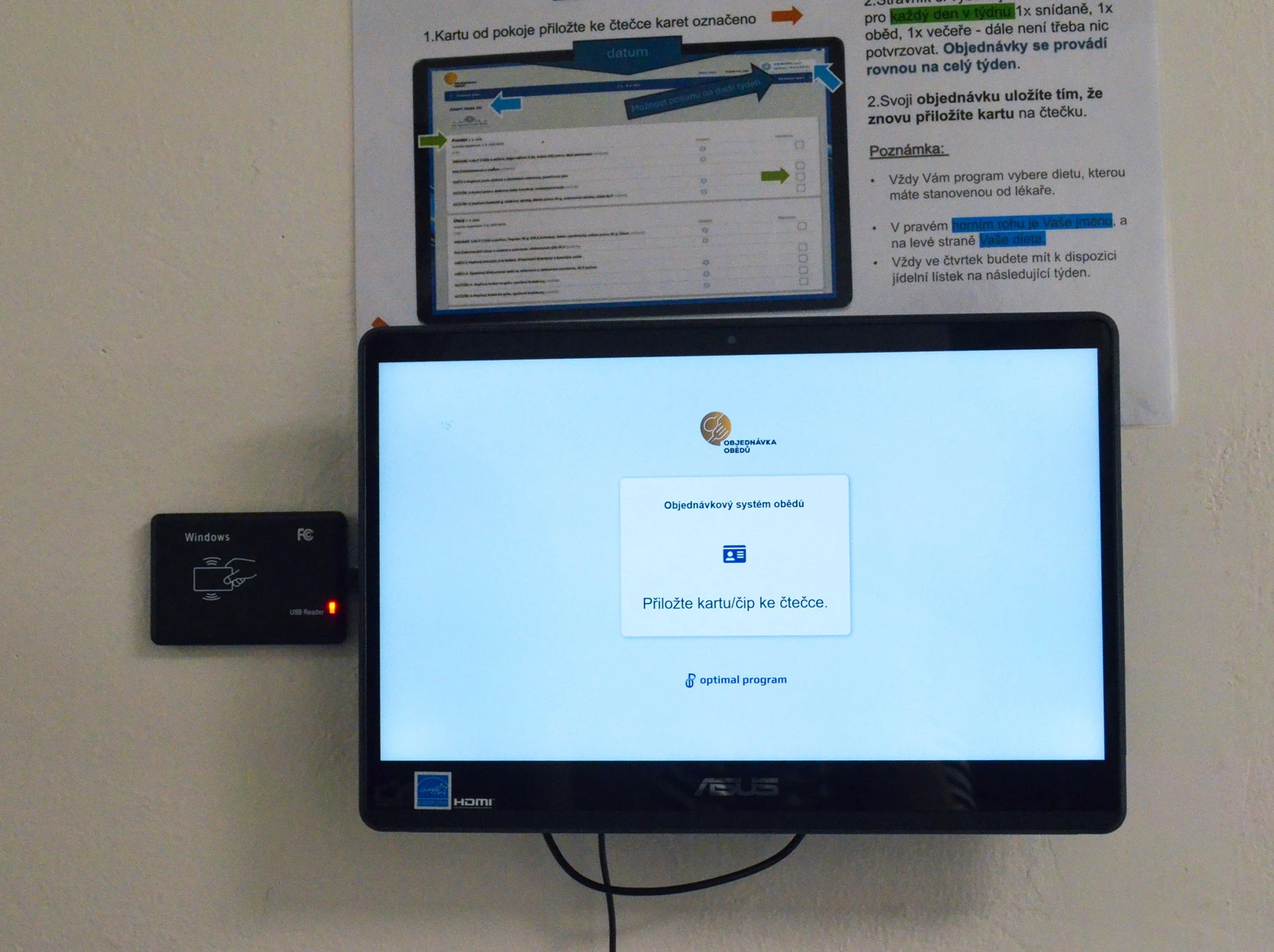 Terminál systému Objednávky obědů