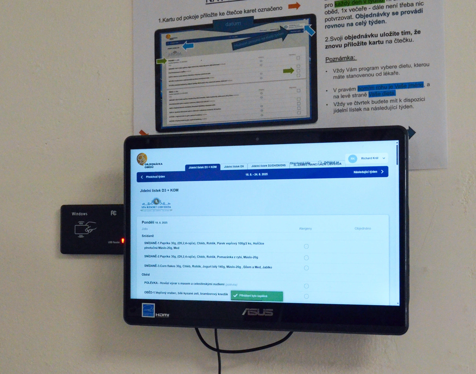 Jídelní lístek v systému Objednávka obědů