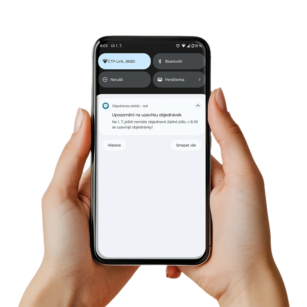 Notifikace mobilní aplikace Objednávka obědů