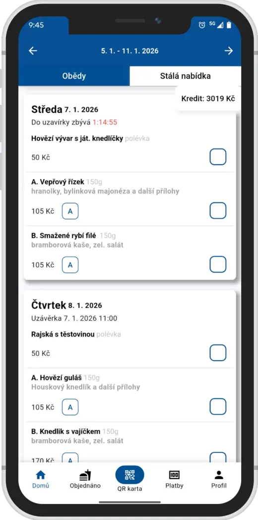 Objednávka obědů – mobilní aplikace