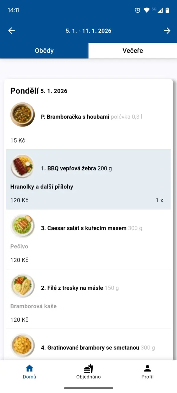Mobilní aplikace — jídelníček