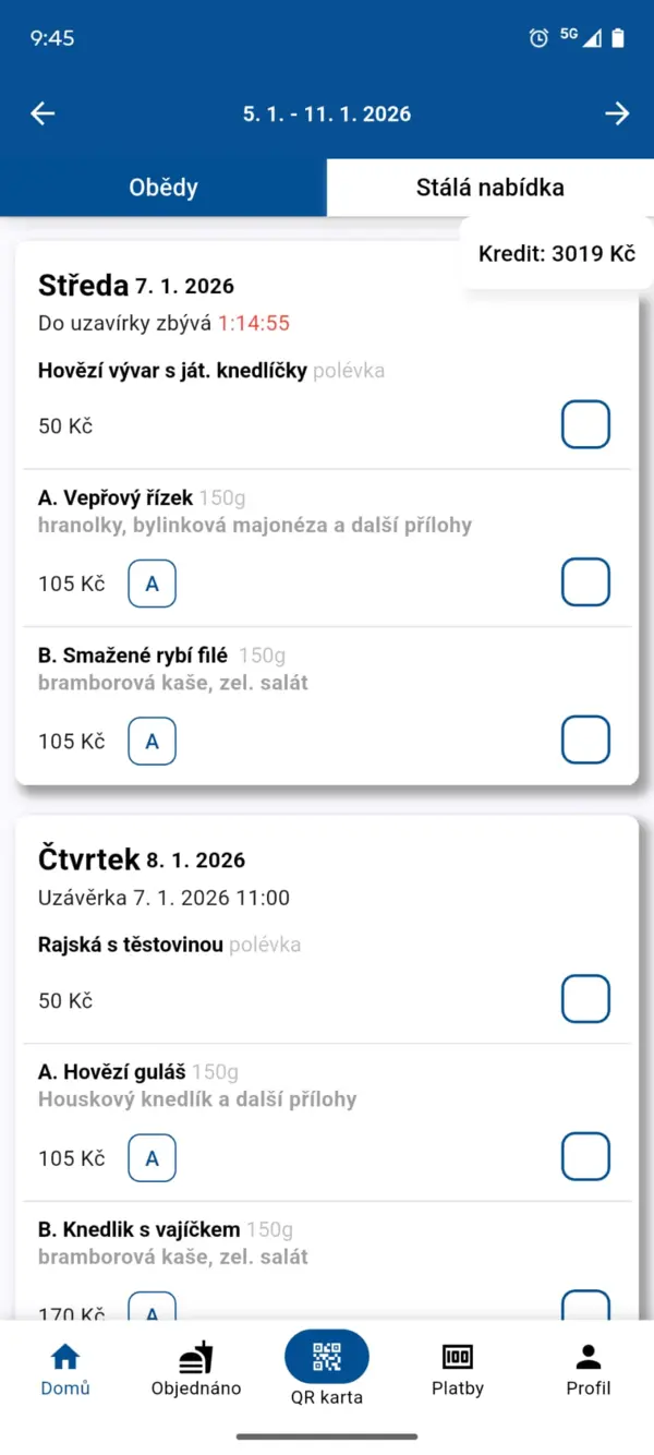 Mobilní aplikace — objednávka